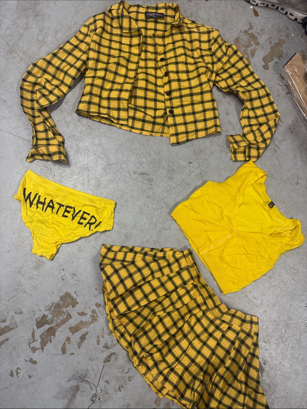 Yellow Plaid CHER Costume Set Skirt Top Flannel Bloomers SET NWOT - XS (4 Piece)